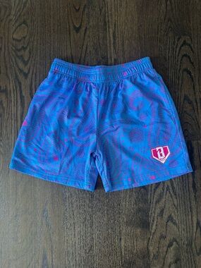 Baseball Lifestyle 101 Blue & Pink Paisley Athletic Shorts with Logo